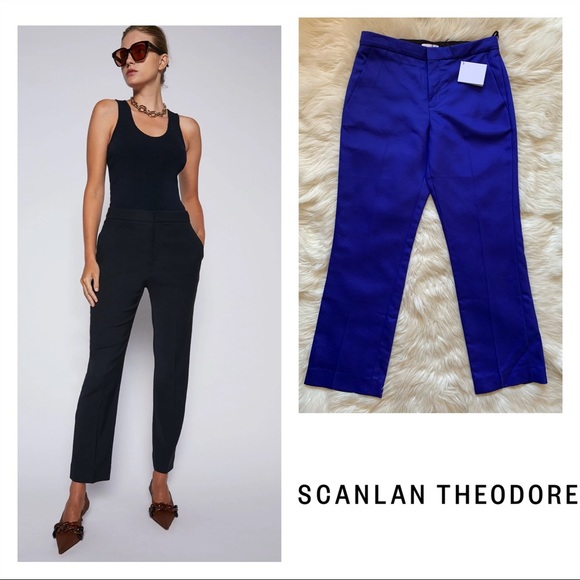New! SCANLAN THEODORE Slim Bootcut Croppwd Royal Blue Pants - Picture 1 of 11